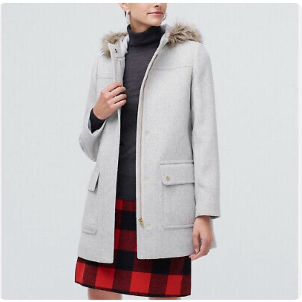 Women's Chateau Gray Hooded Coat Parka with Faux Fur Trim